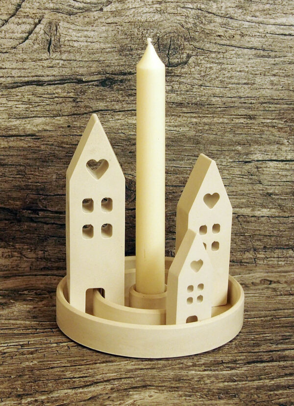 Decorative candle with small houses